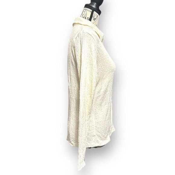 J. Jill S Ivory Stretch Button-Up Blouse Textured Long Sleeve Work Top Office - Picture 5 of 9